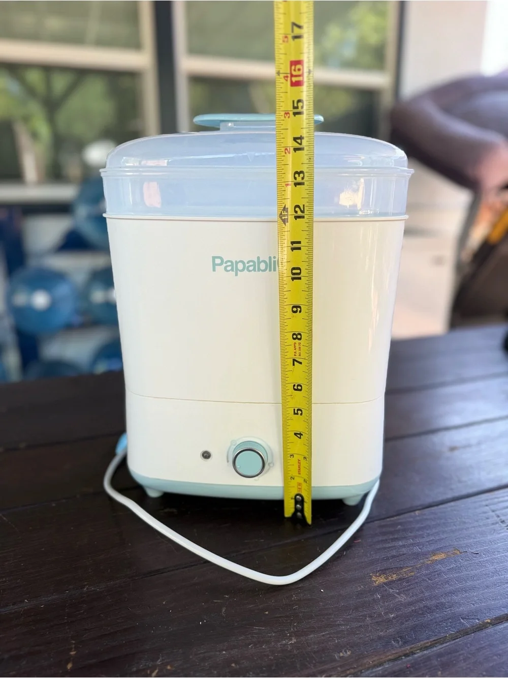Papablic Electric Baby Bottle Sterilizer w/ Lid, Removable Tray, White/Blue